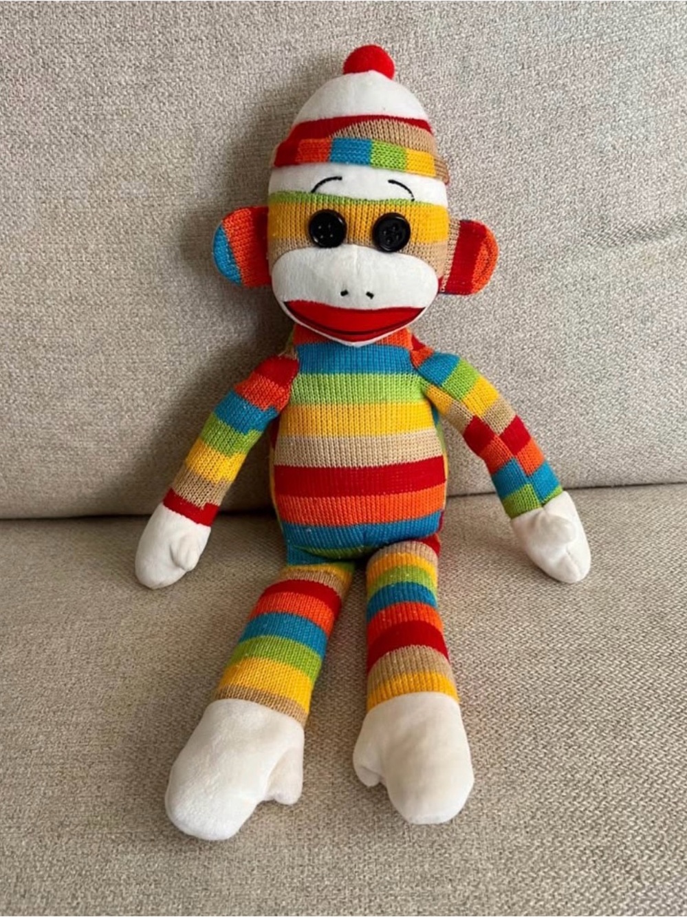 TY 17” Beanie Buddies Rainbow Sock Monkey Plush Stuffed Animal GUC